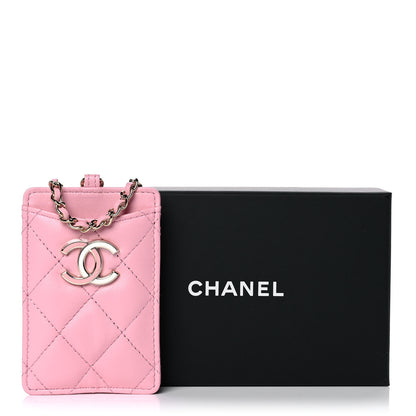 Chanel Lambskin Quilted Chanel Card Holder On Chain Pink 9 of 9