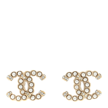 Chanel Pearl Crystal CC Earrings Gold 1 of 4