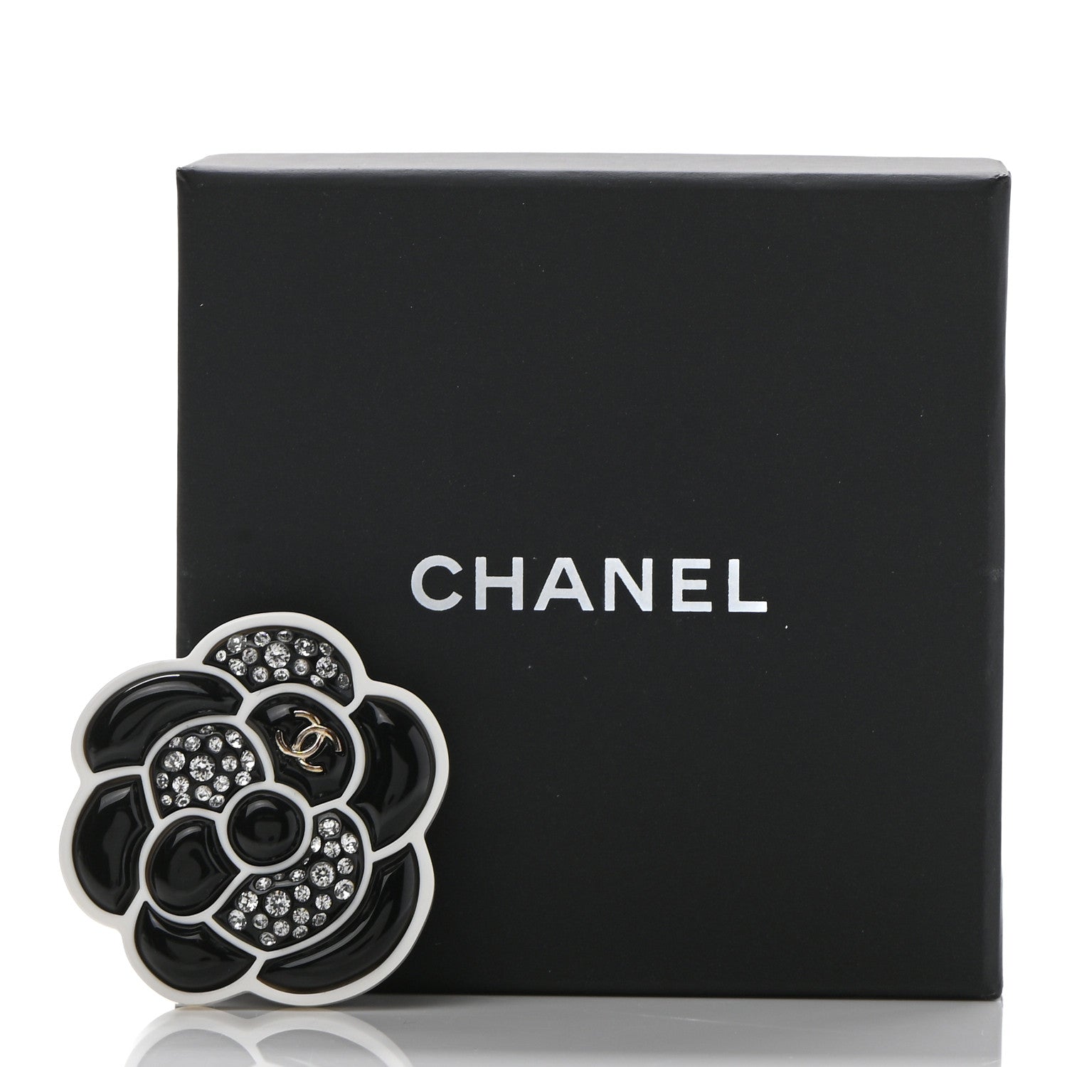 Chanel Enamel Crystal CC Camellia Brooch Pin Black Silver Gold 5 of 5