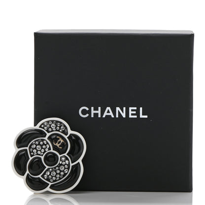 Chanel Enamel Crystal CC Camellia Brooch Pin Black Silver Gold 5 of 5