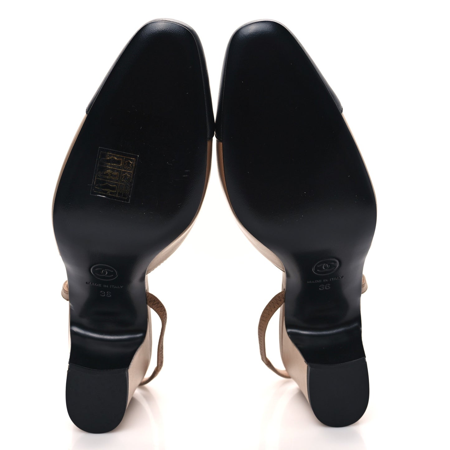 Lambskin Cap Toe CC Slingback Pumps 36 Dark Beige Black