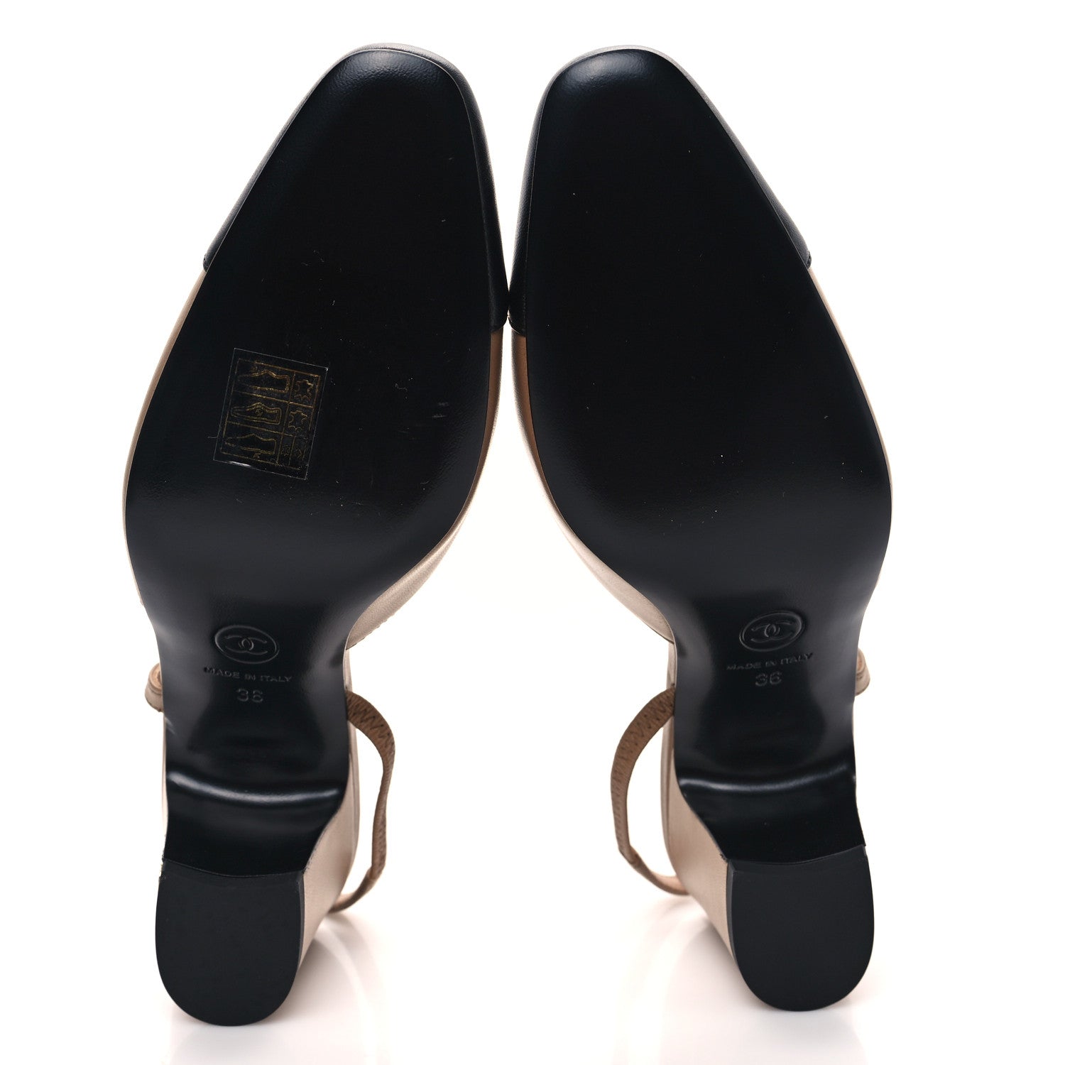 Chanel Lambskin Cap Toe CC Slingback Pumps 36 Dark Beige Black 5 of 10