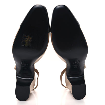 Chanel Lambskin Cap Toe CC Slingback Pumps 36 Dark Beige Black 5 of 10