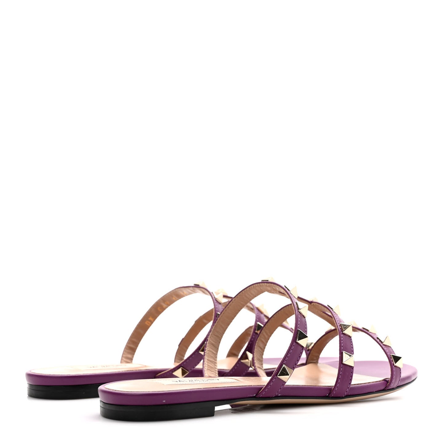 Calfskin Nappa Rockstud Caged Flat Slide Sandals 36 Prune