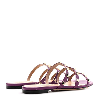 Valentino Garavani Calfskin Nappa Rockstud Caged Flat Slide Sandals 36 Prune 4 of 9