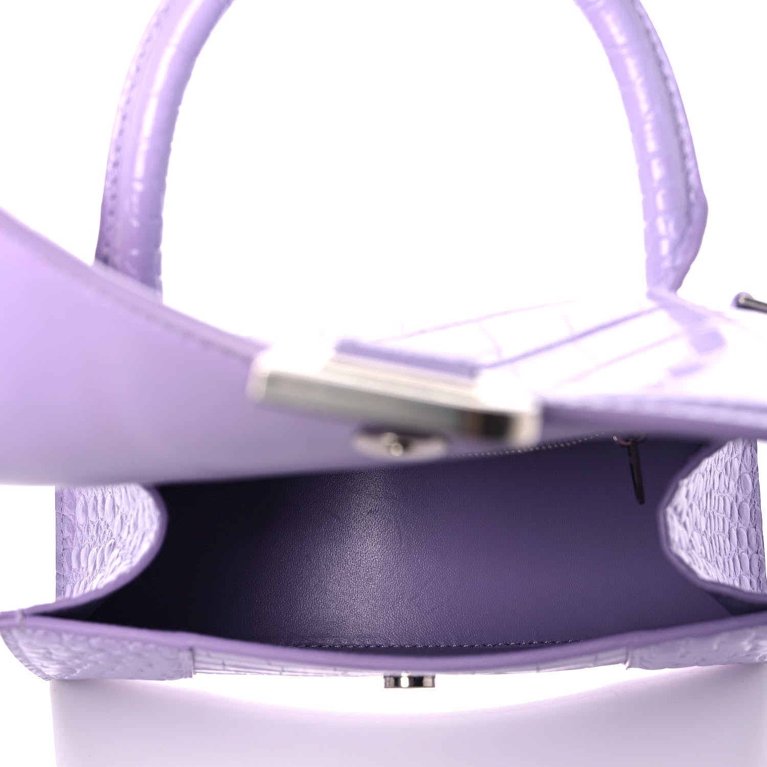 Balenciaga Shiny Calfskin Crocodile Embossed Small Hourglass Top Handle Bag Lilac 5 of 10