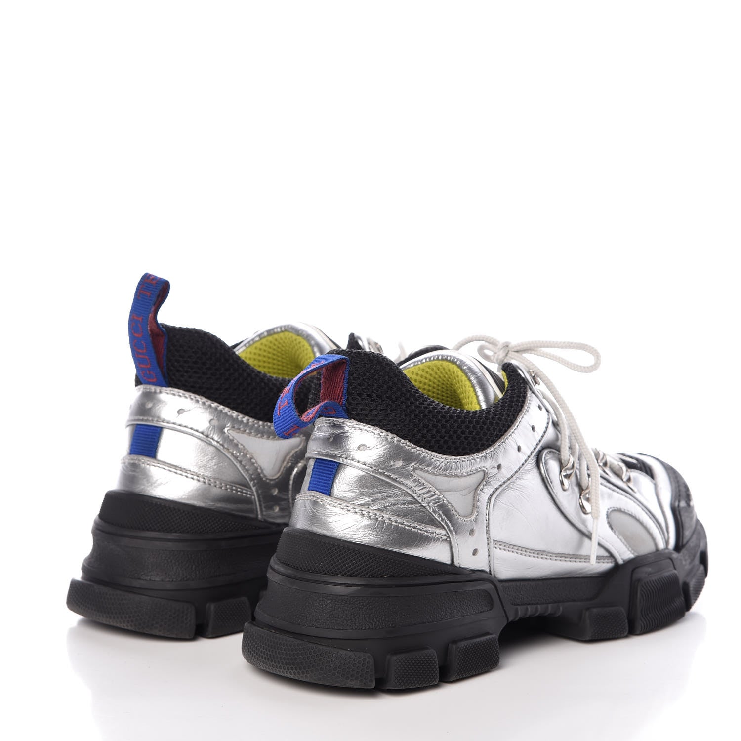 Gucci X SEGA Metallic Calfskin Mesh Womens Flashtrek Sneakers 41 Silver Black 4 of 11