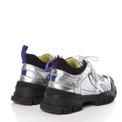 Gucci X SEGA Metallic Calfskin Mesh Womens Flashtrek Sneakers 41 Silver Black 4 of 11