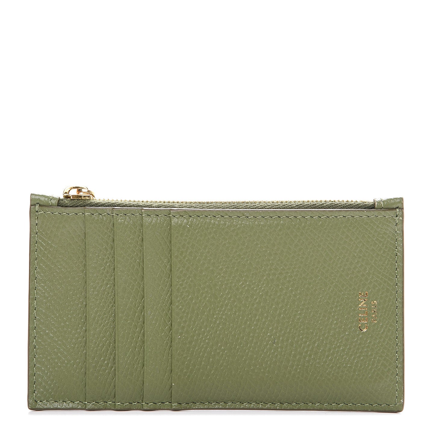 Grained Calfskin Zipped Card Holder Light Khaki