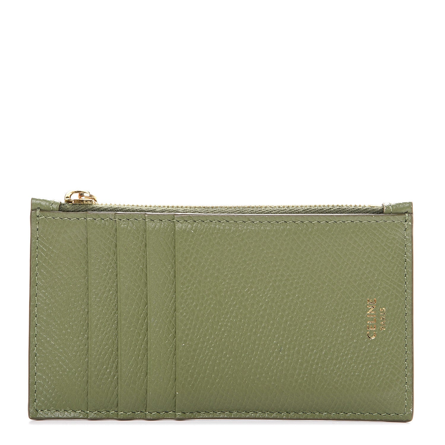 Celine Grained Calfskin Zipped Card Holder Light Khaki 1 of 7