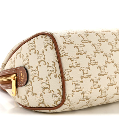 Celine Triomphe Canvas Calfskin Small Boston Bag White 10 of 12