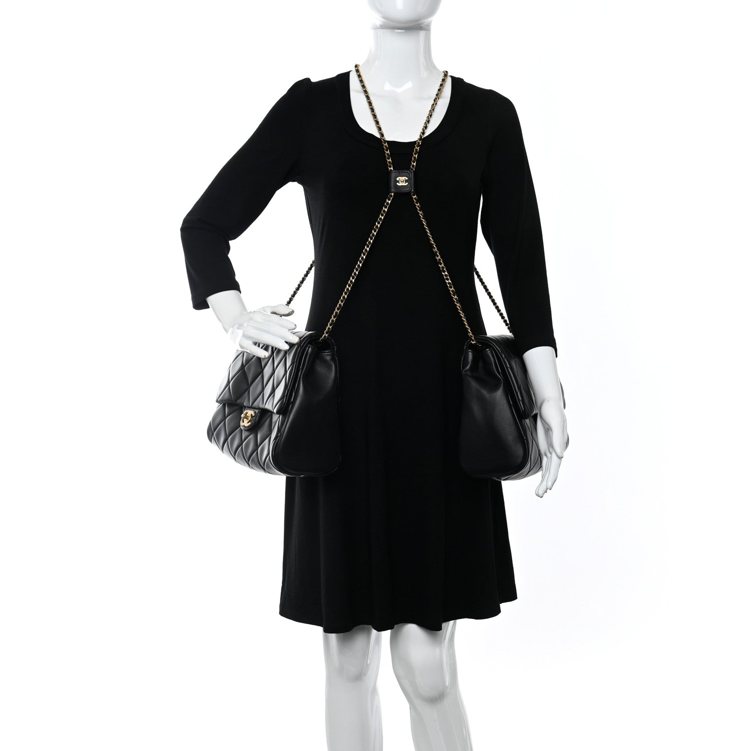 Chanel Lambskin Quilted Large Side-Packs Black 2 of 11