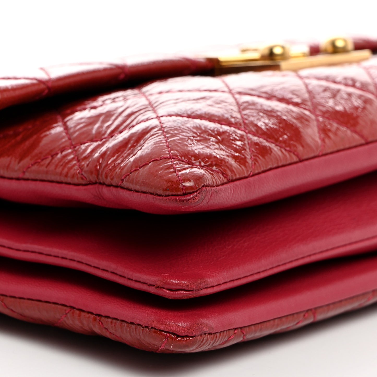 Patent Goatskin Quilted Small 3 Pocket Accordion Flap Red