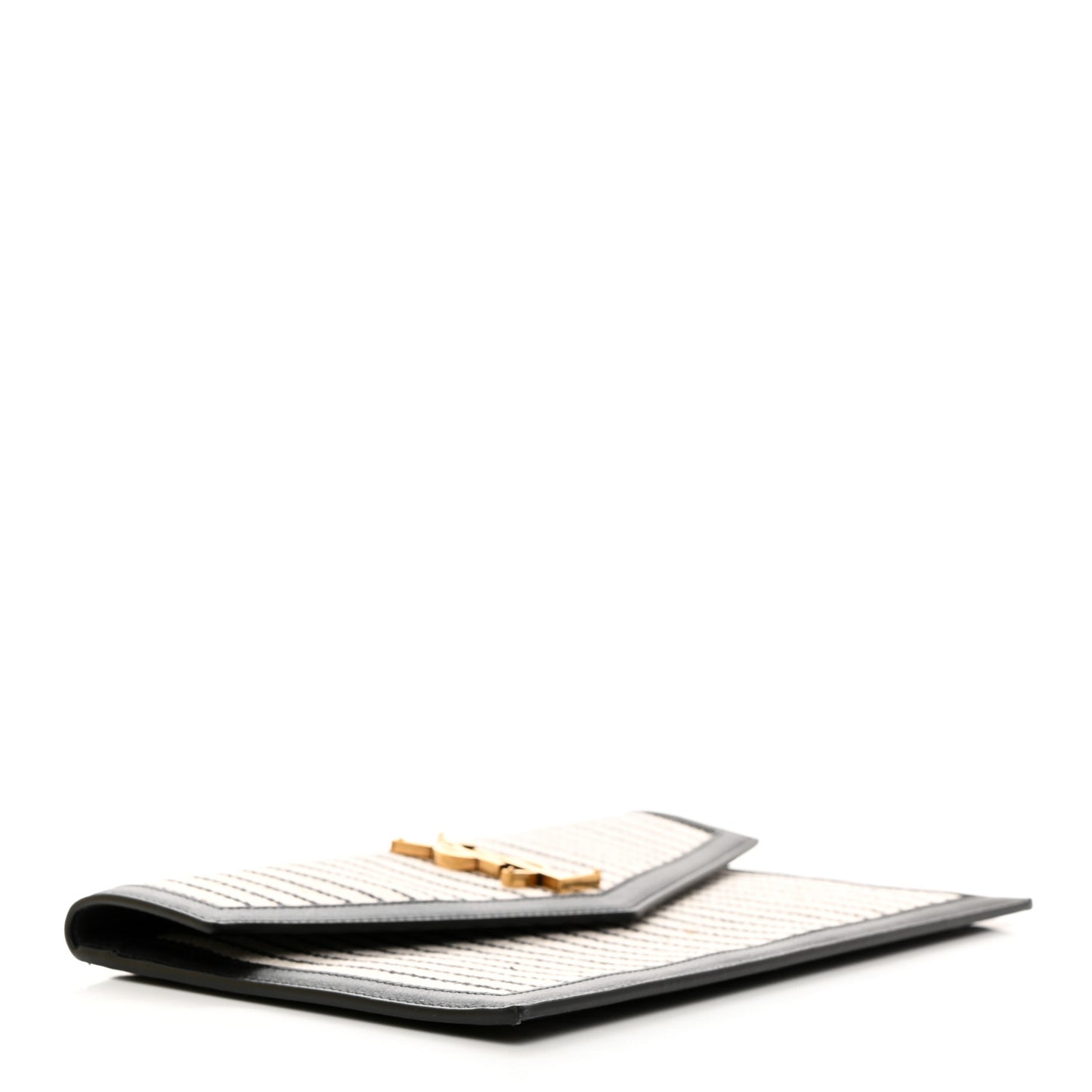 SAINT LAURENT Canvas Striped Uptown Pouch Beige Black