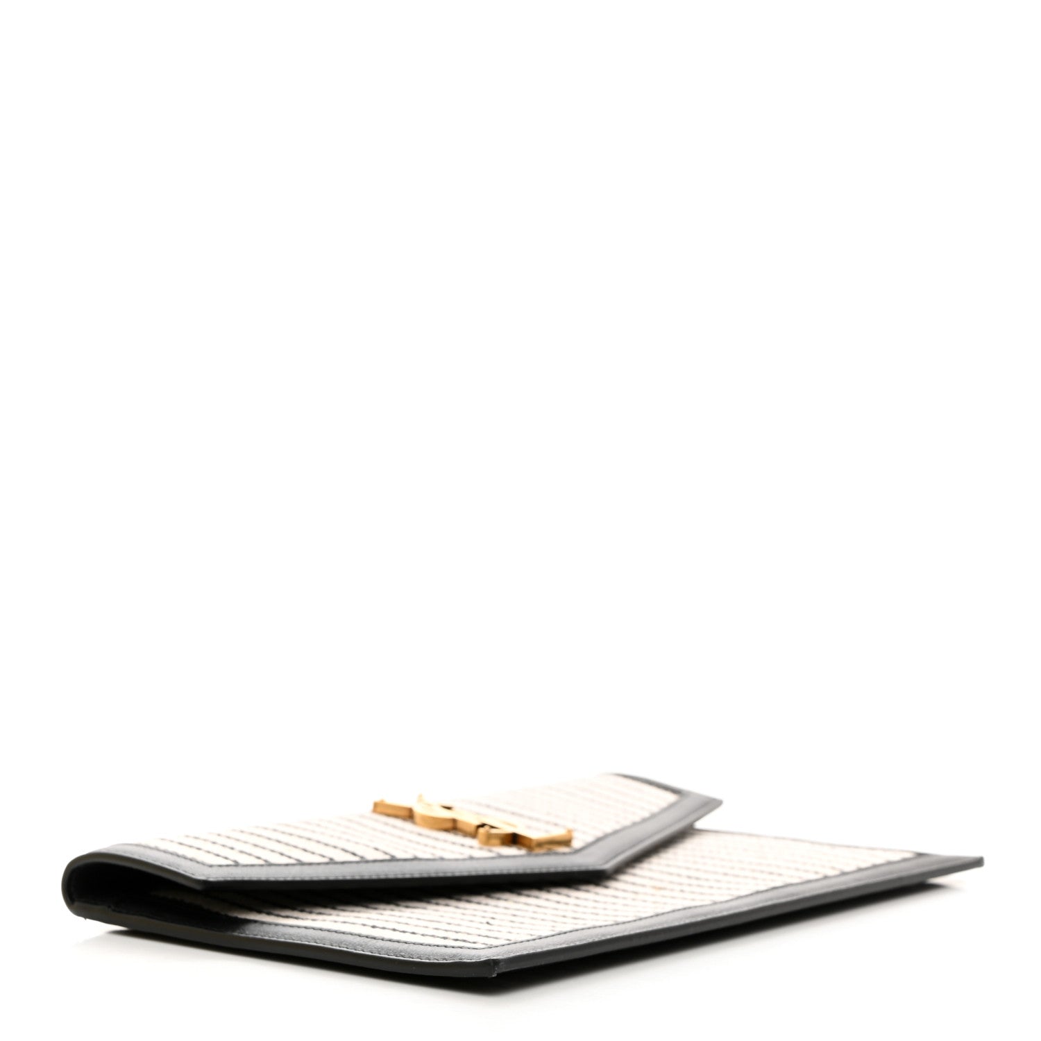 Saint Laurent SAINT LAURENT Canvas Striped Uptown Pouch Beige Black 3 of 8