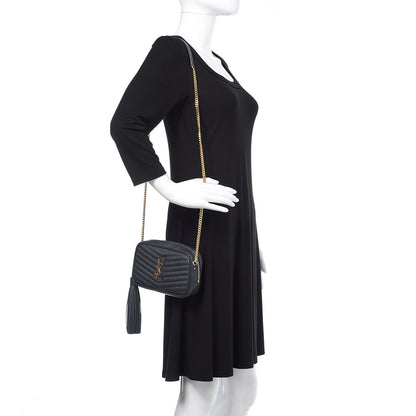 Saint Laurent Grain De Poudre Matelasse Monogram Mini Lou Camera Bag Dark Smog 2 of 11
