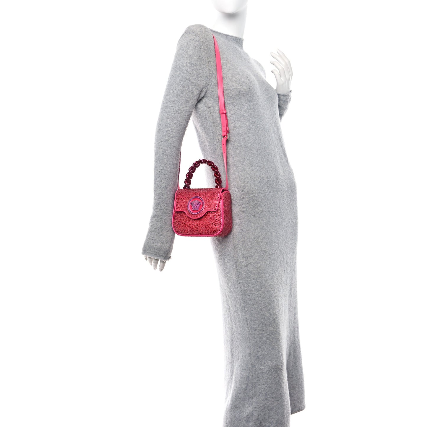 Satin Crystal Studded Mini La Medusa Bag Pink