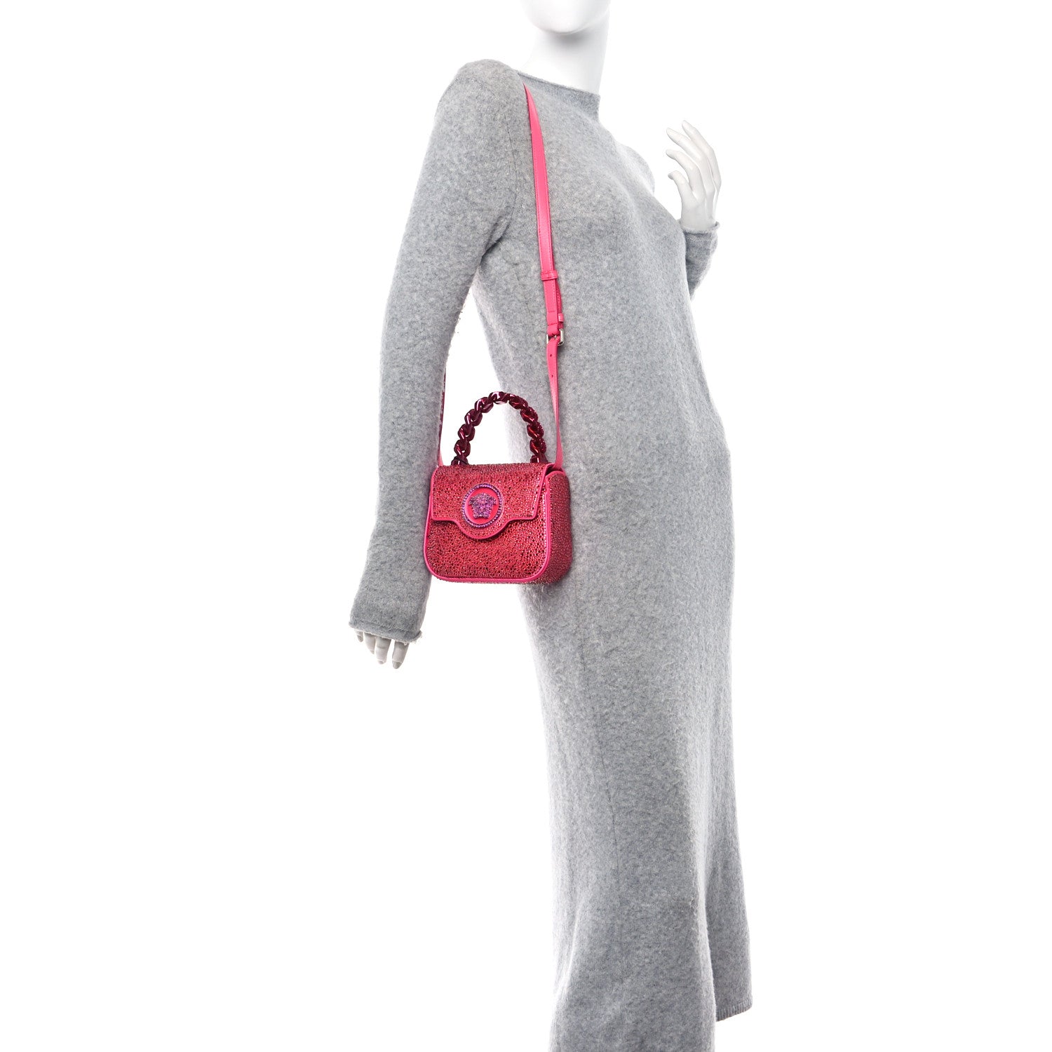 Versace Satin Crystal Studded Mini La Medusa Bag Pink 2 of 9