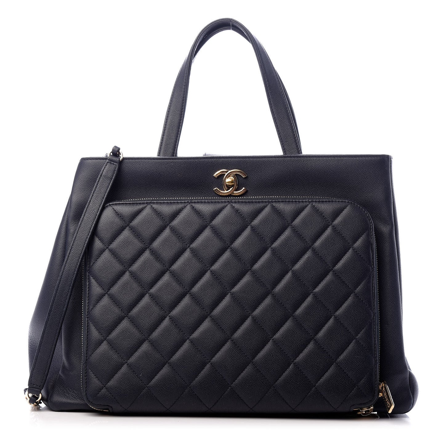 Caviar Quilted Large Business Affinity Shopping Bag Navy