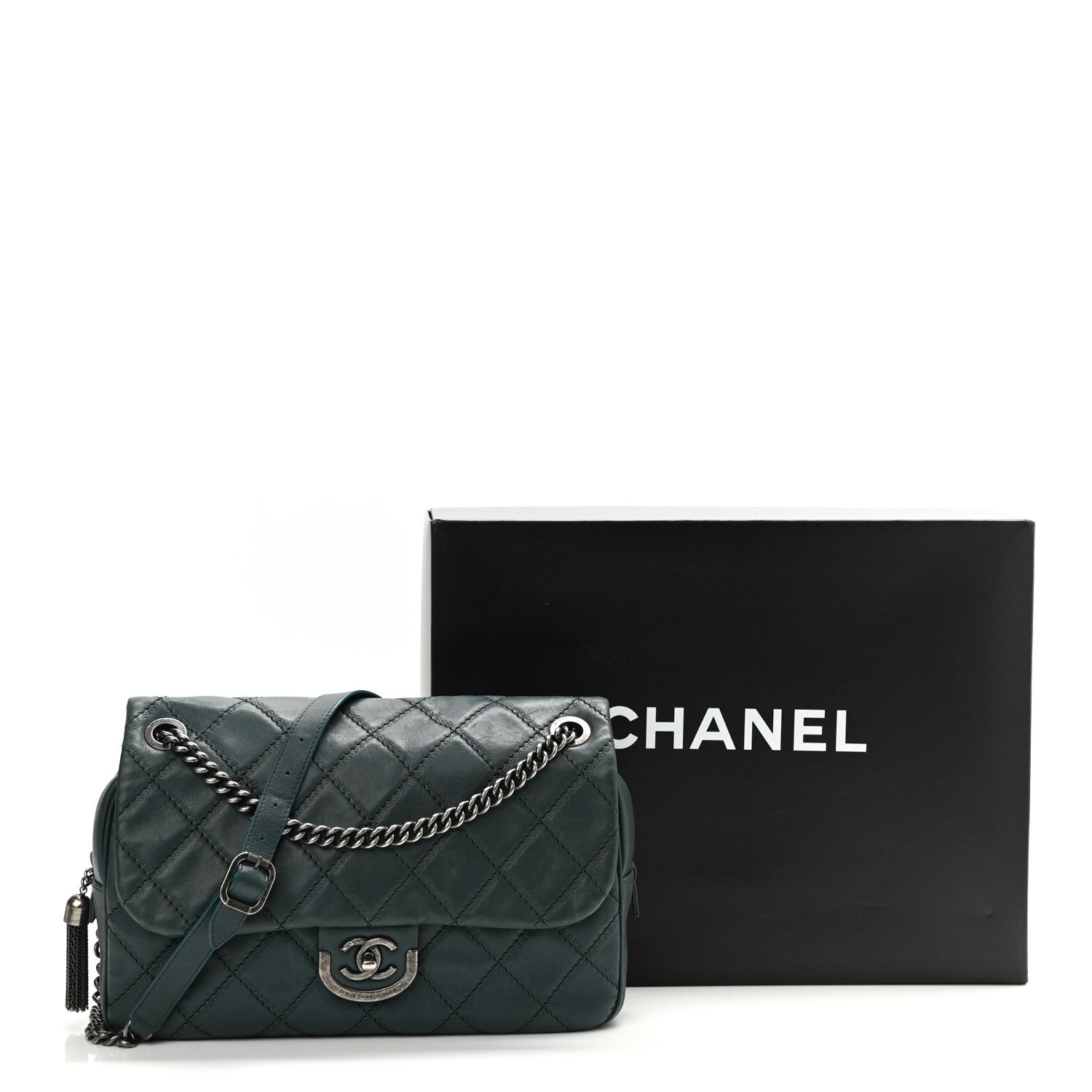 Chanel Calfskin Quilted Jumbo Coco Sporran Flap Dark Green 11 of 11