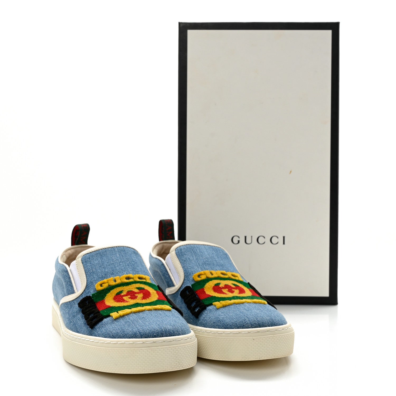 Gucci Kura Denim Logo Embroidered Mens Slip On Sneakers 7.5 Blue 12 of 12