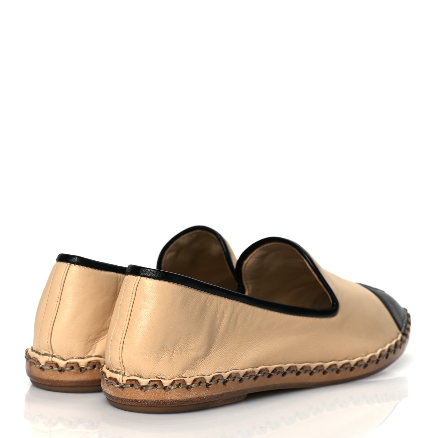 Lambskin Chain CC Mocassin Loafer Espadrilles 38.5 Beige Black