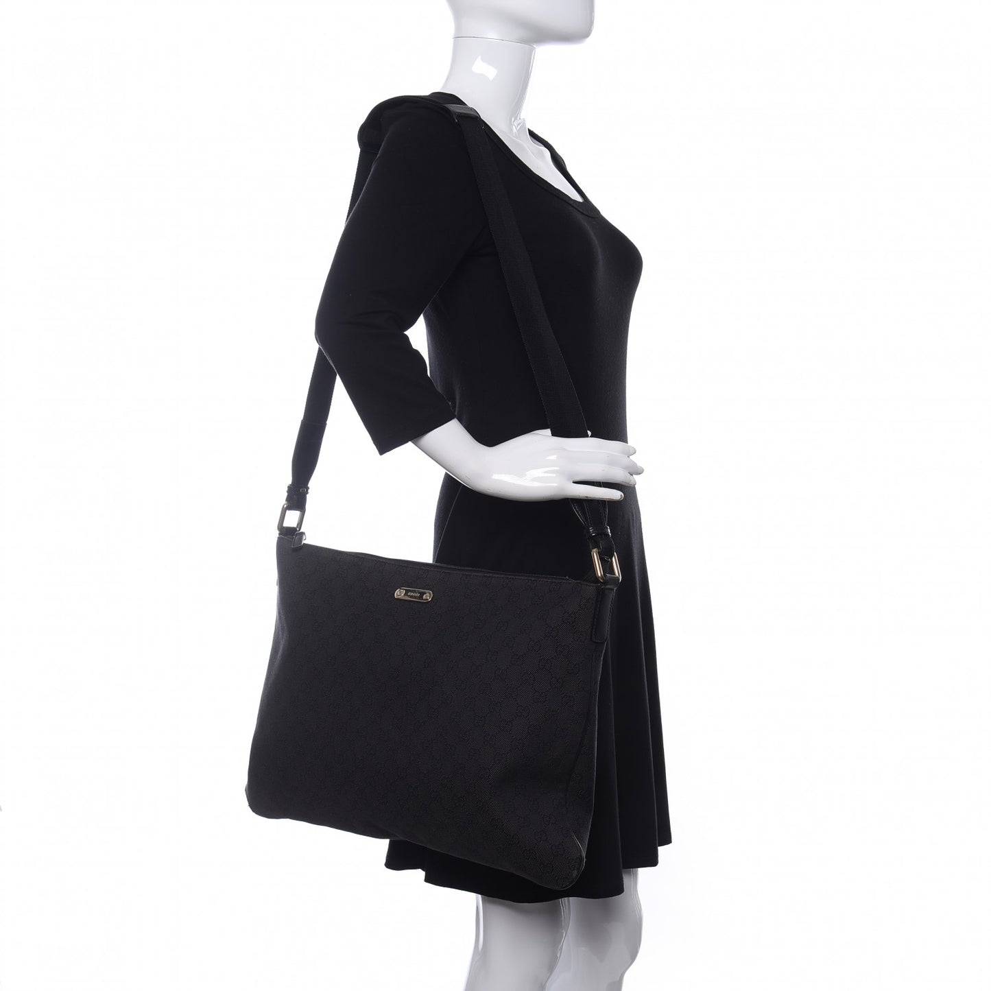 Denim Monogram Flat Messenger Bag Black