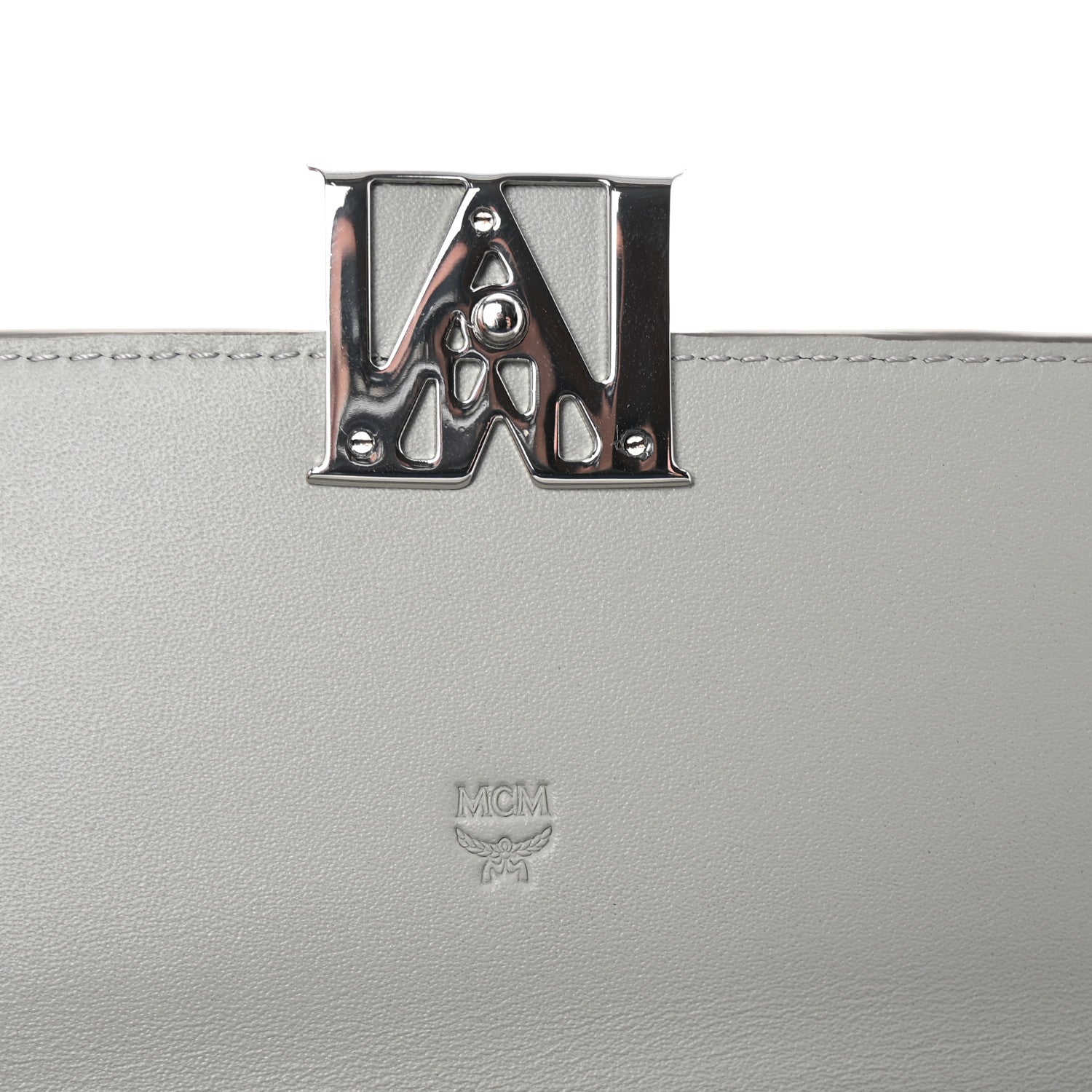 MCM Visetos Calfskin Large Mena Crossbody Wallet On Chain Grey 6 of 9