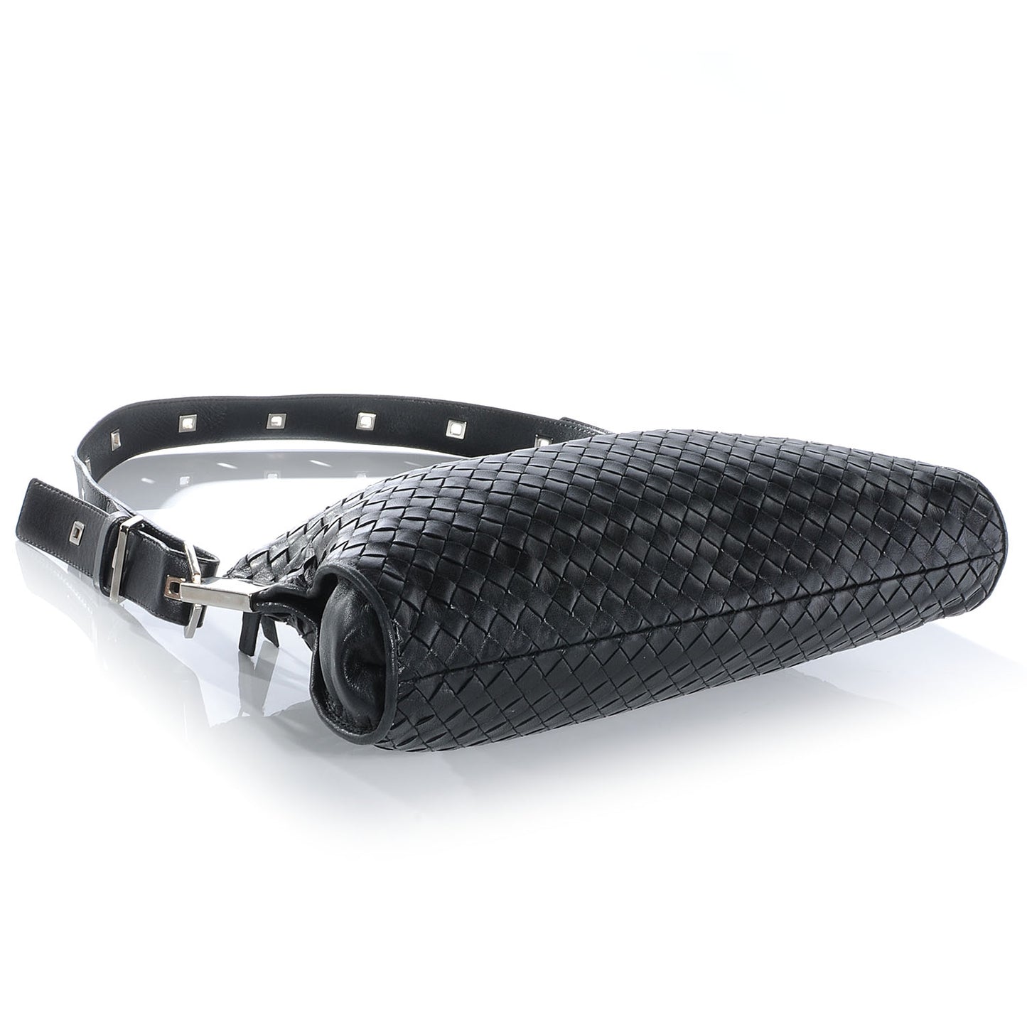 Leather Intrecciato Shoulder Bag Clutch Black