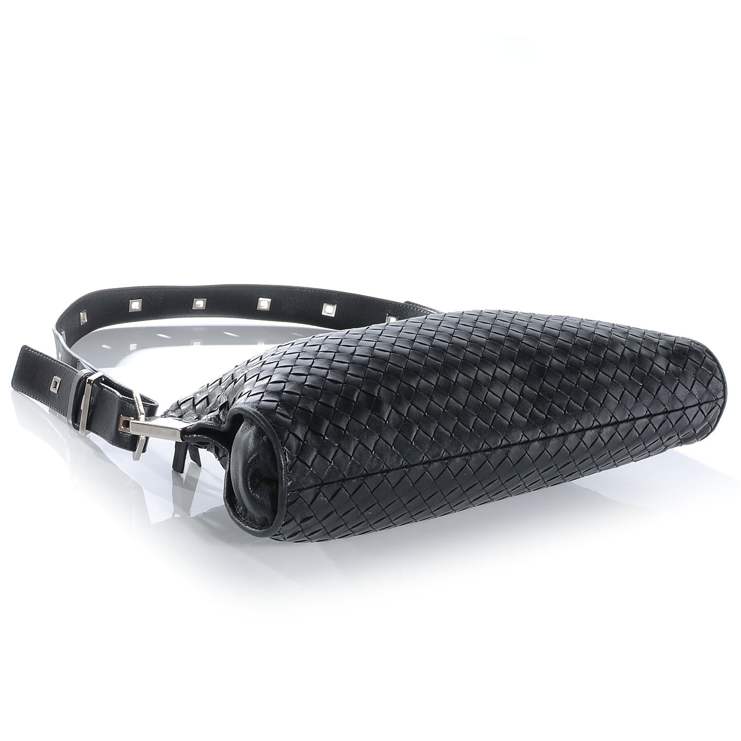 Bottega Veneta Leather Intrecciato Shoulder Bag Clutch Black 4 of 7