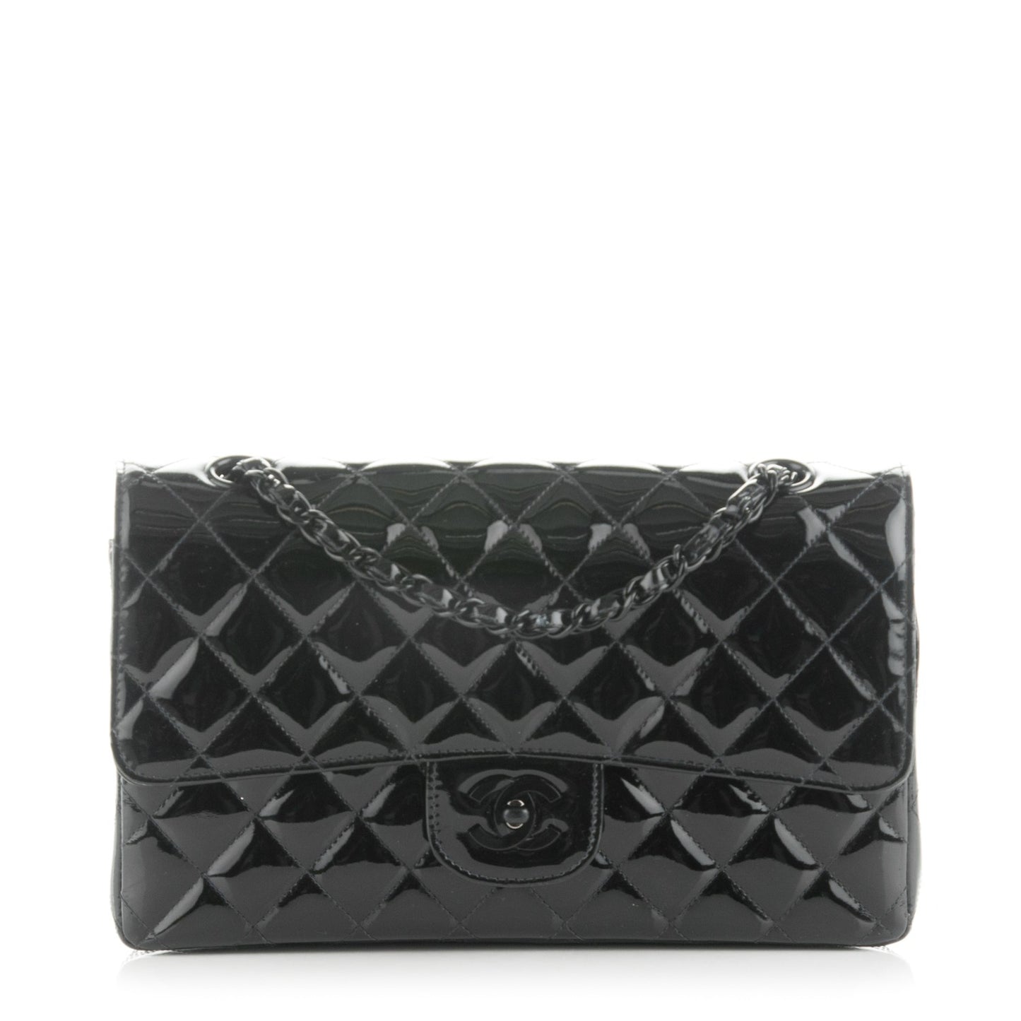 Patent Quilted Medium Double Flap Black