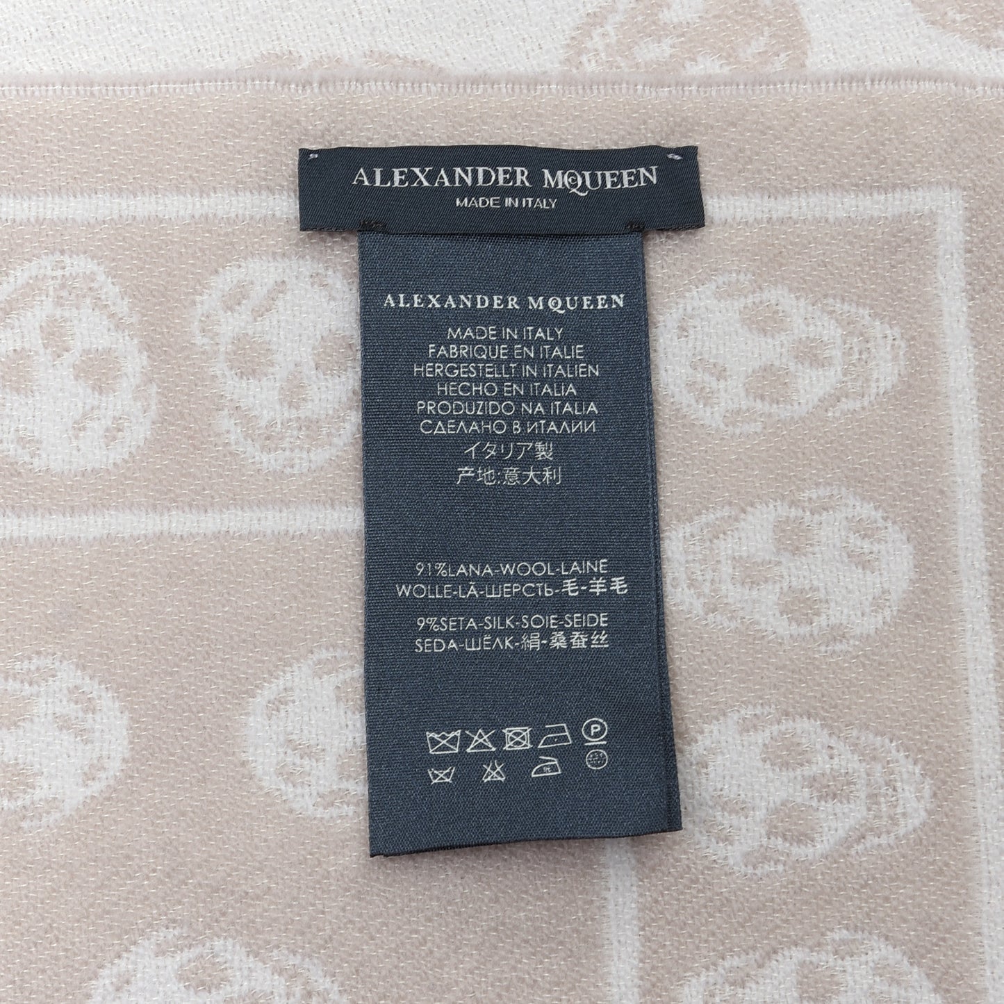 Wool Silk Reversible Skull Scarf White Beige