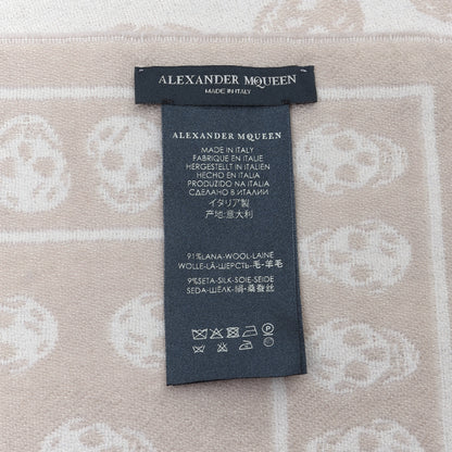 Alexander McQueen Wool Silk Reversible Skull Scarf White Beige 4 of 4