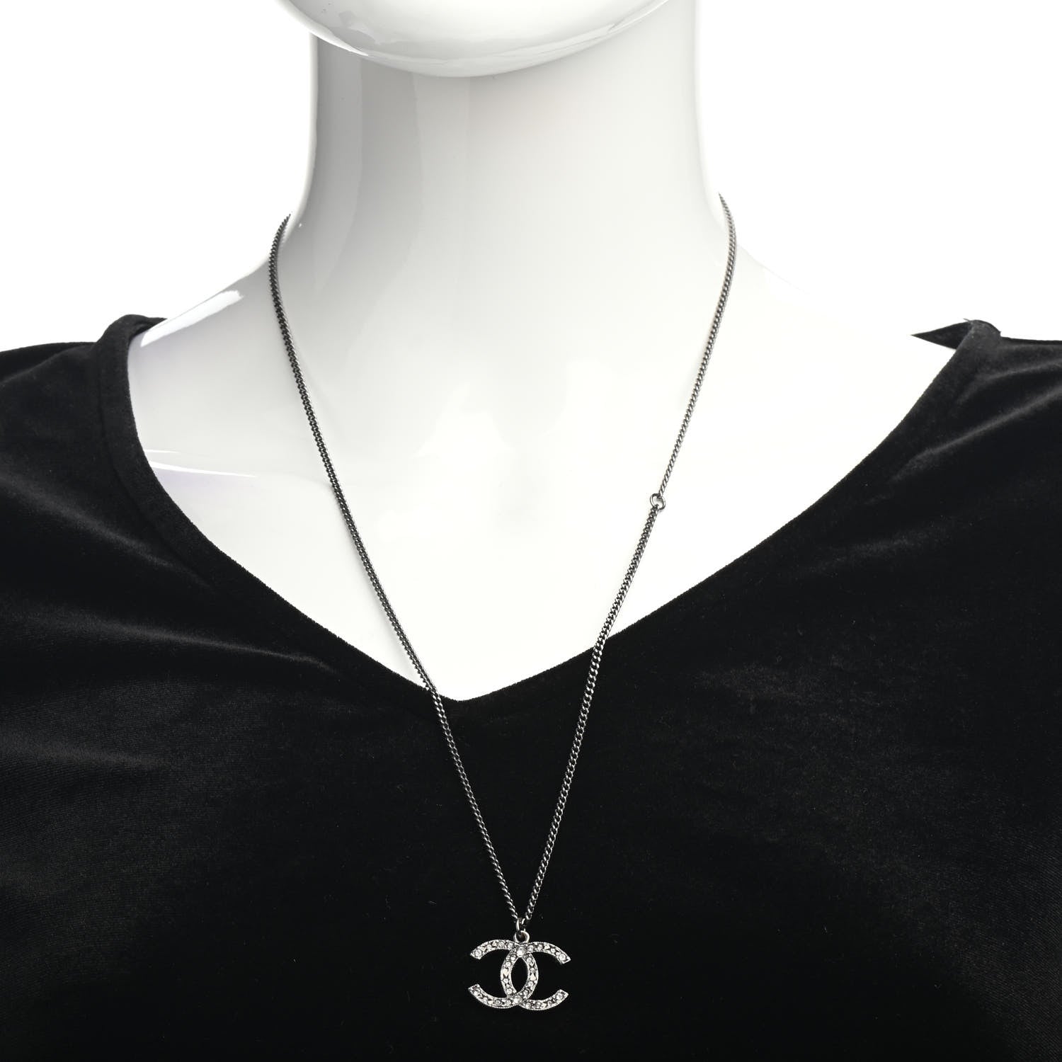 Chanel Crystal Timeless CC Necklace Ruthenium 2 of 4