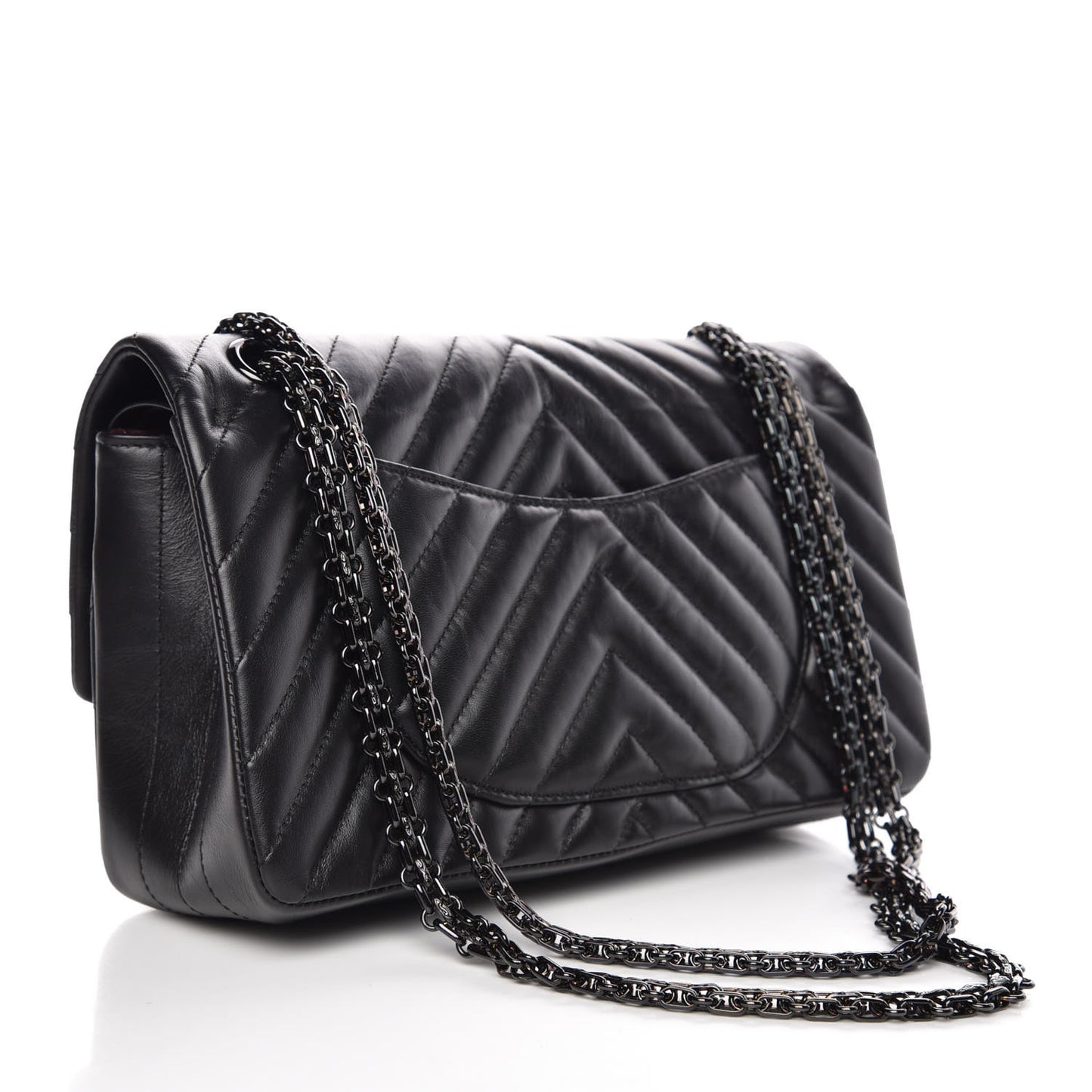 Aged Calfskin Chevron Quilted 2.55 Reissue 225 Flap So Black