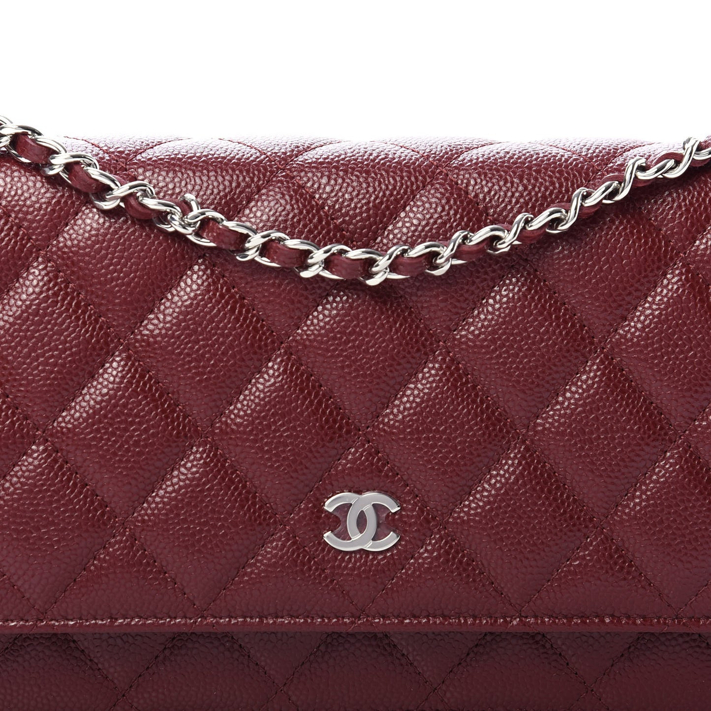 Caviar Quilted Wallet On Chain WOC Dark Red