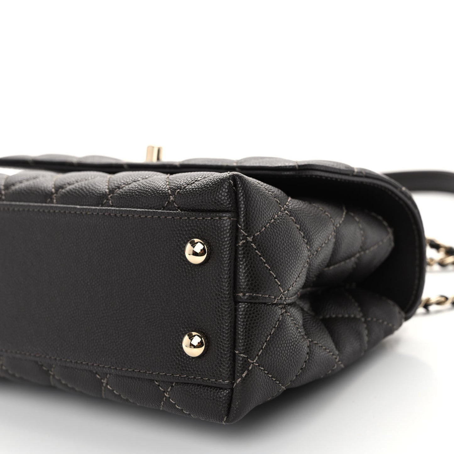 Caviar Quilted Mini Coco Chain Handle Flap Dark Brown