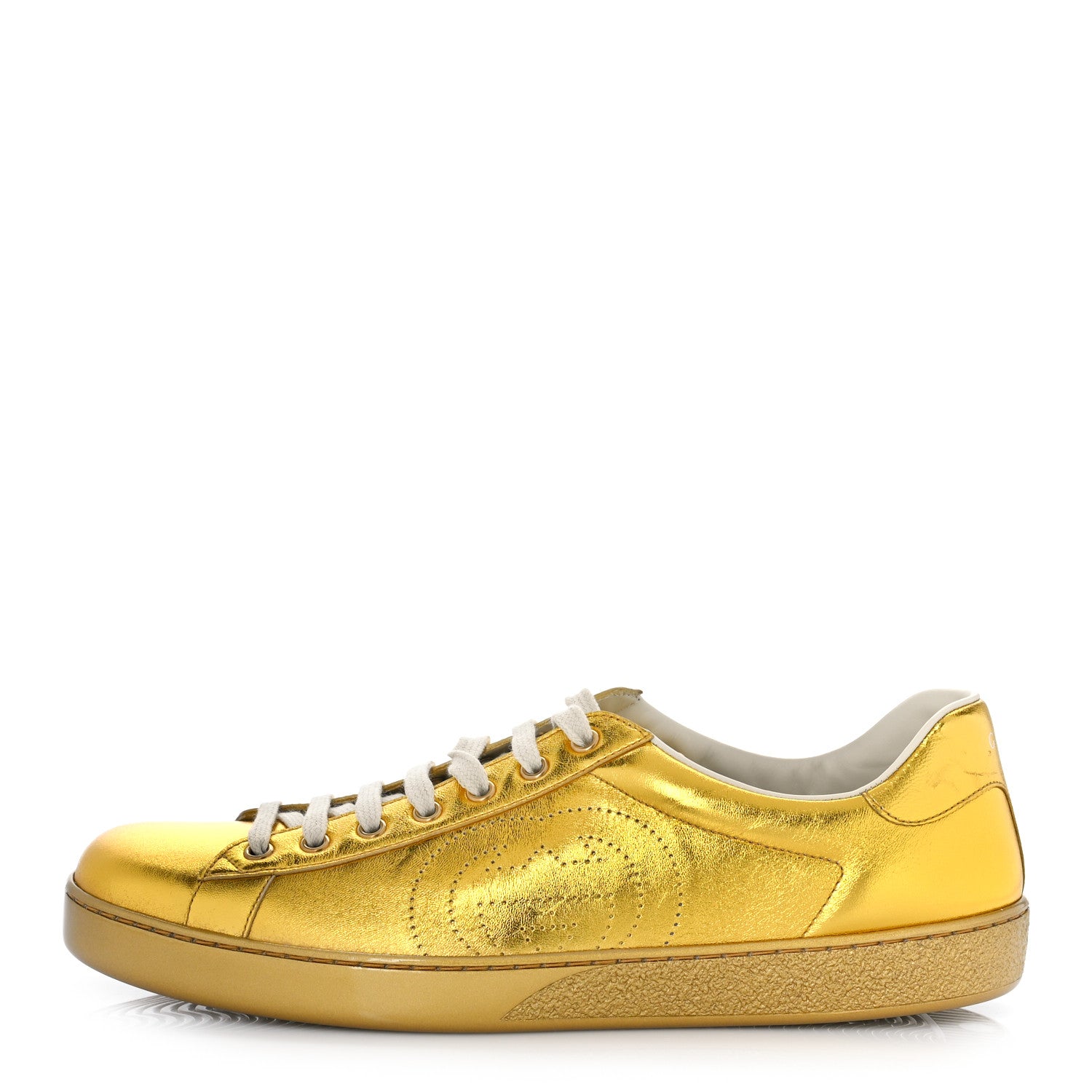 Gucci Metallic Nappa Interlocking G Perforated Mens Ace Sneakers 11.5 Oro Vecchio 1 of 13