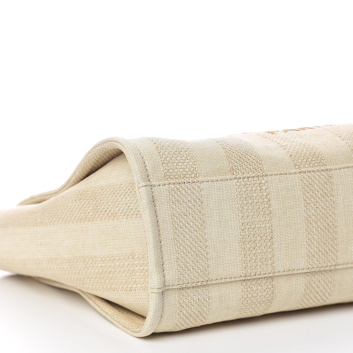 Straw Raffia Calfskin Striped Small Deauville Tote Beige