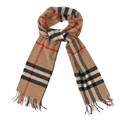 Burberry Cashmere Giant Check Fringe Scarf Camel 1 of 4