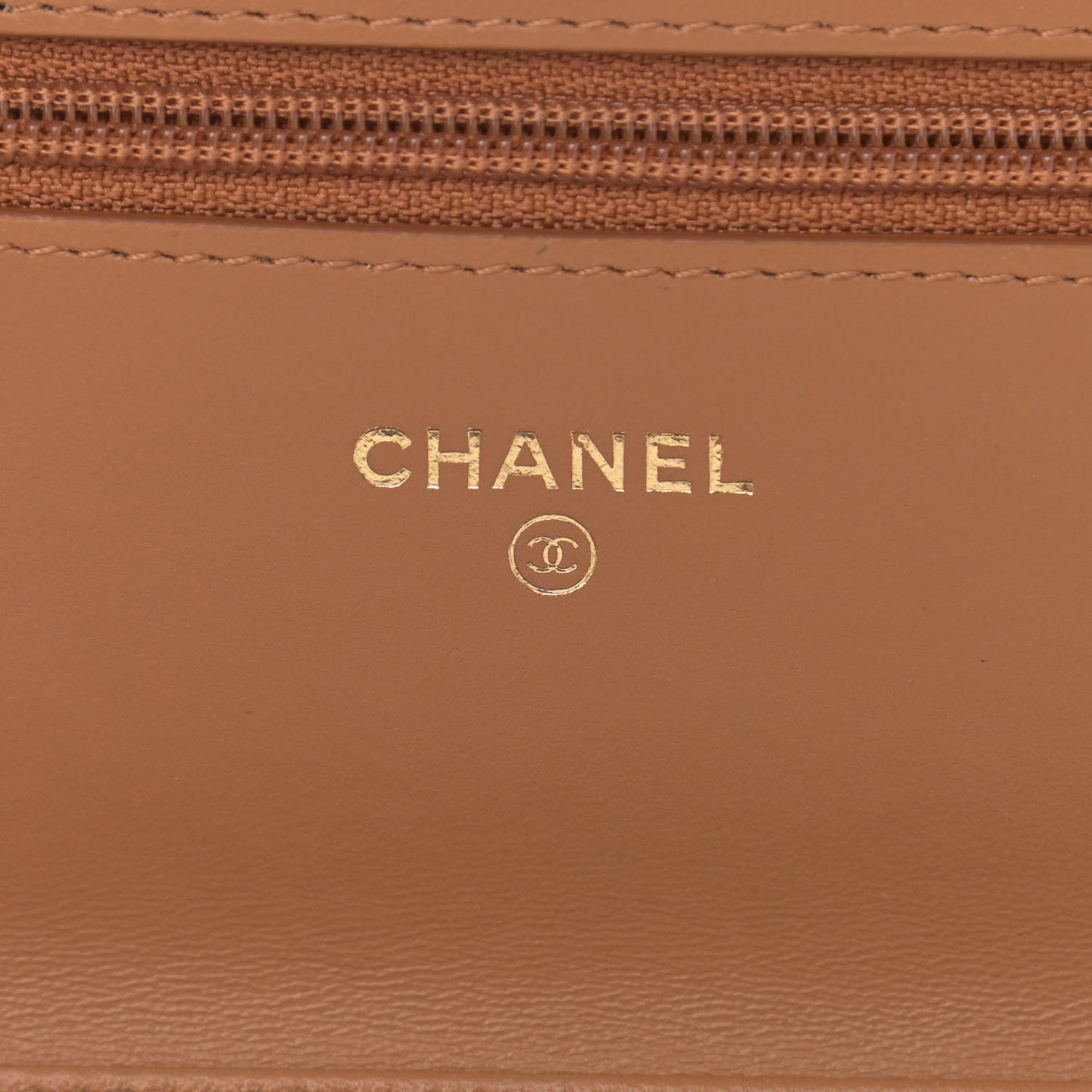 Lambskin Quilted Wallet on Chain WOC Dark Beige