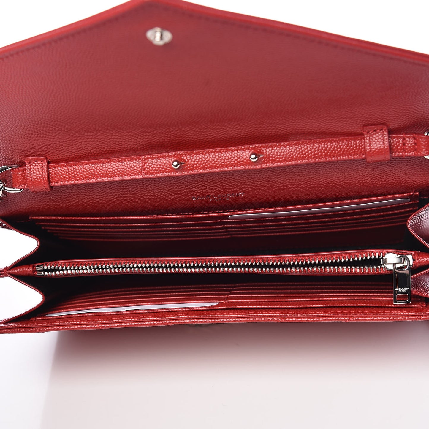 Grain De Poudre Matelasse Chevron Monogram Chain Wallet New Red