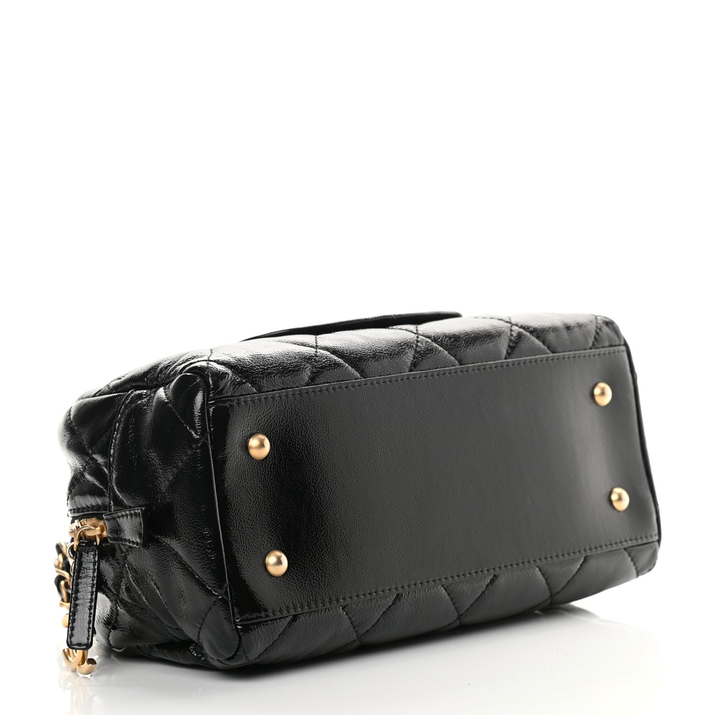 Shiny Aged Calfskin Quilted Bowler Bag Black