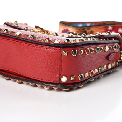 Valentino Garavani Calfskin Enchanted Wonderland Medium Guitar Strap Rockstud Rolling Flap Saddle Bag Rosso Valentino 6 of 9