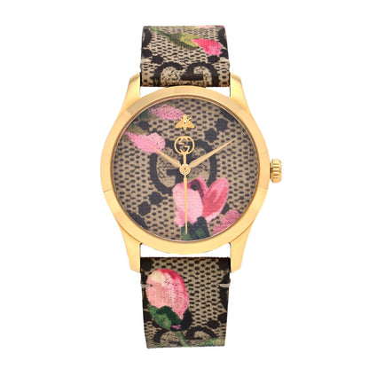 Gucci Stainless Steel Canvas 38mm G-Timeless Supreme GG Blooms Quartz Watch Brown 1 of 4