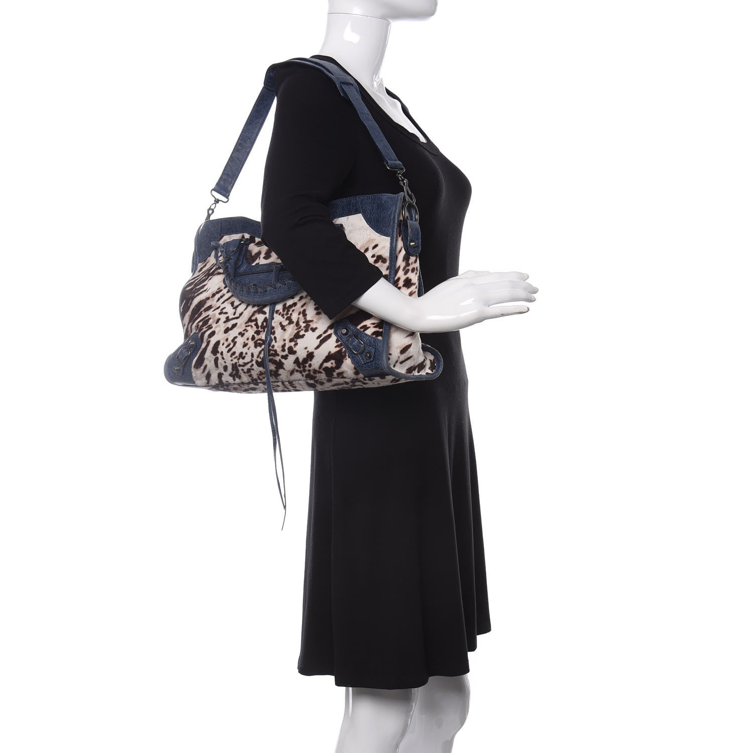 Balenciaga Agneau Pony Hair Leopard Print City Bleu Roi 2 of 14