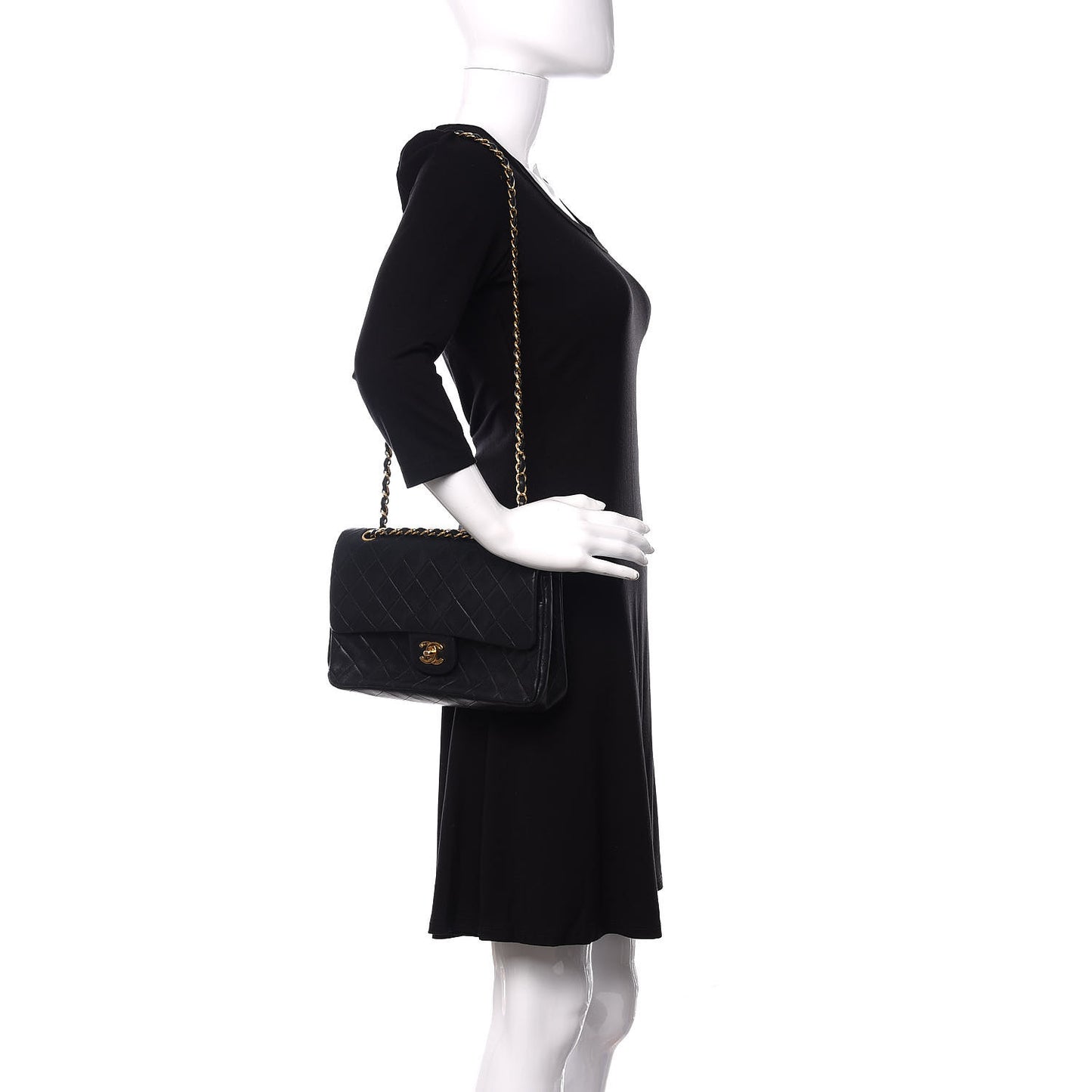 Lambskin Quilted Medium Double Flap Navy
