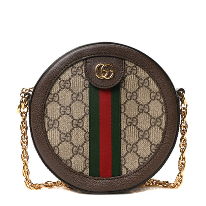 Gucci GG Supreme Monogram Web Mini Ophidia Round Shoulder Bag Brown 1 of 10