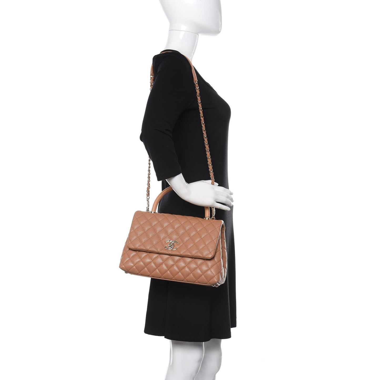 Caviar Quilted Lizard Embossed Small Coco Handle Flap Brown