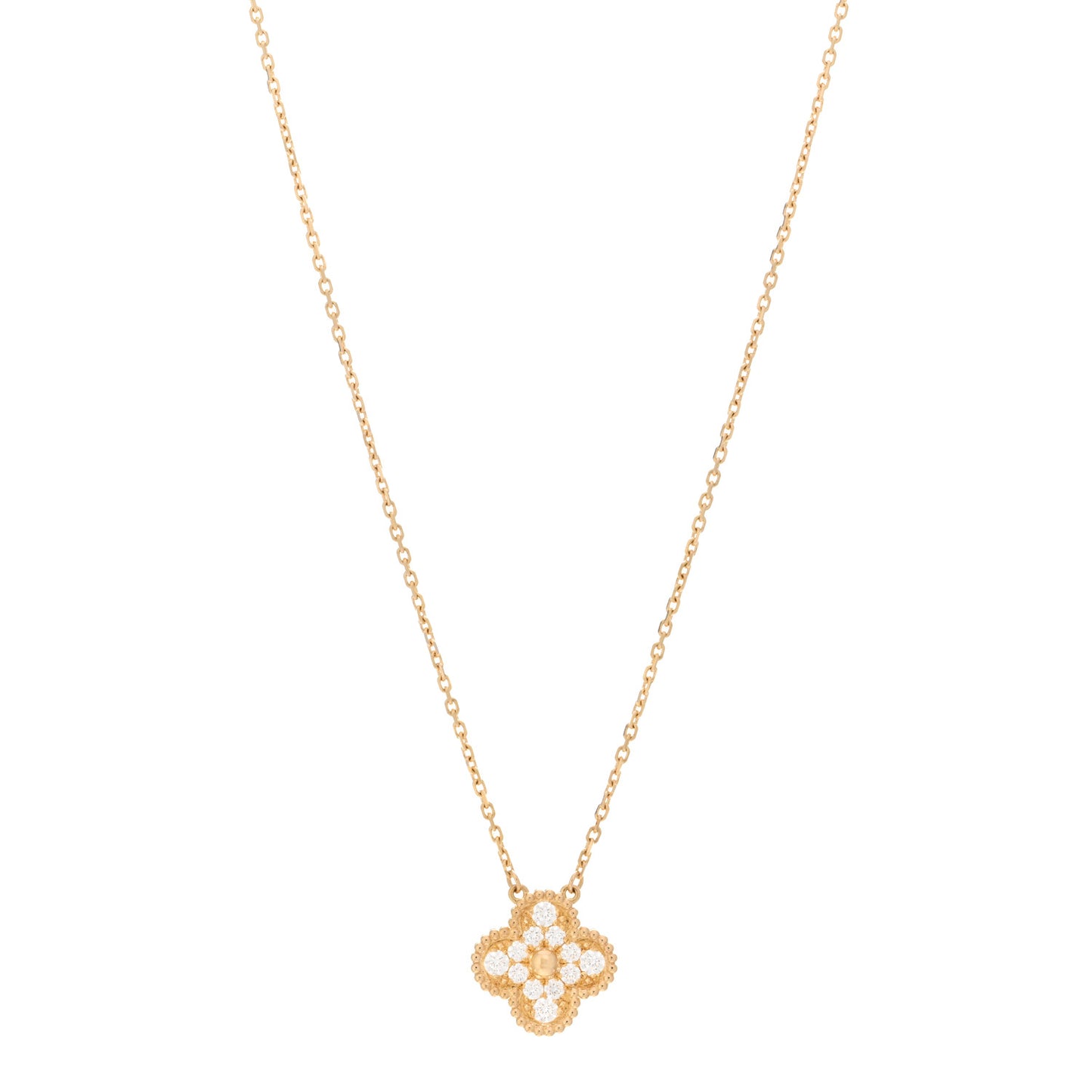 18K Yellow Gold Diamond Vintage Alhambra Pendant Necklace